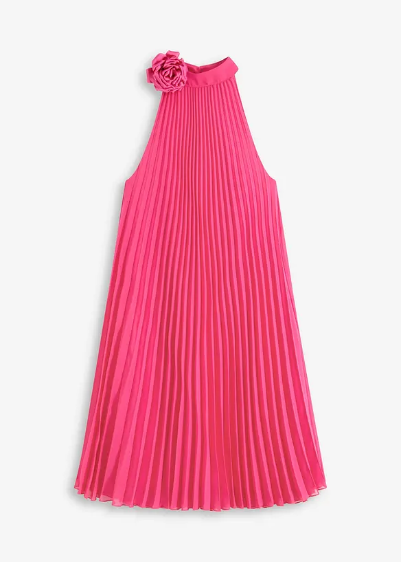 Abito in chiffon plissettato con applicazione a fiore, bonprix
