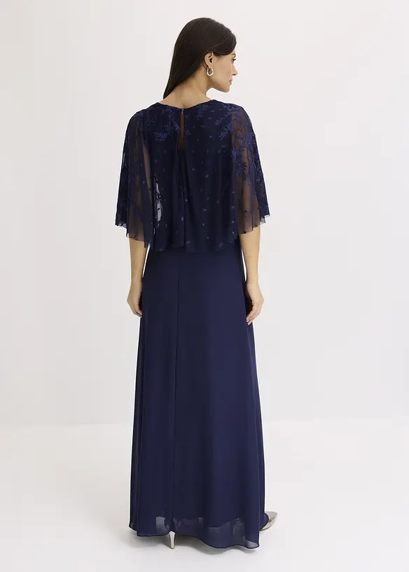Abito lungo di chiffon con ricamo floreale, bonprix