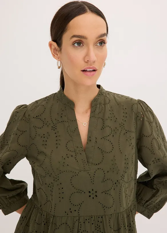Abito tunica con ricami traforati, bonprix