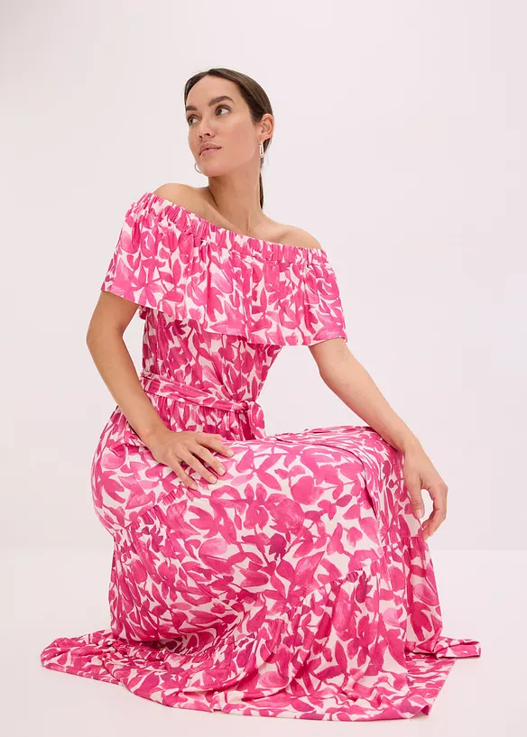 Abito midi con spalle scoperte in misto viscosa morbido, bonprix