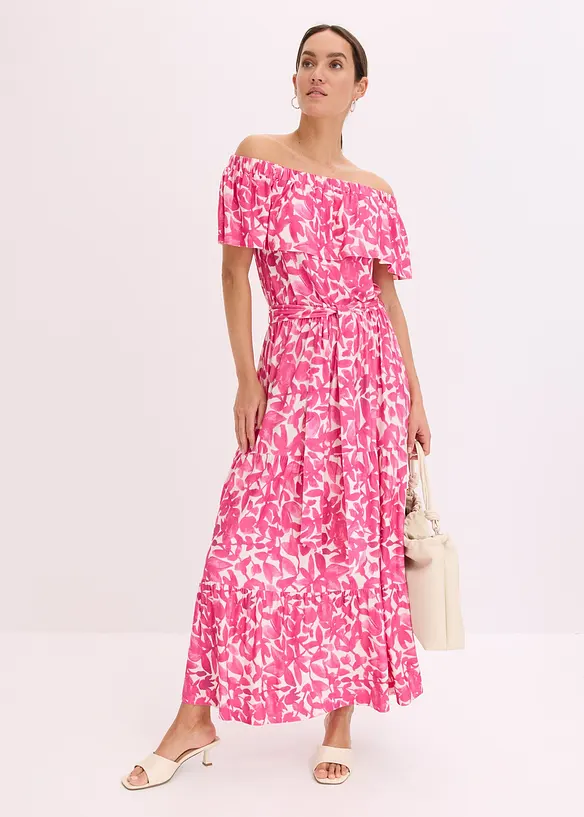 Abito midi con spalle scoperte in misto viscosa morbido, bonprix