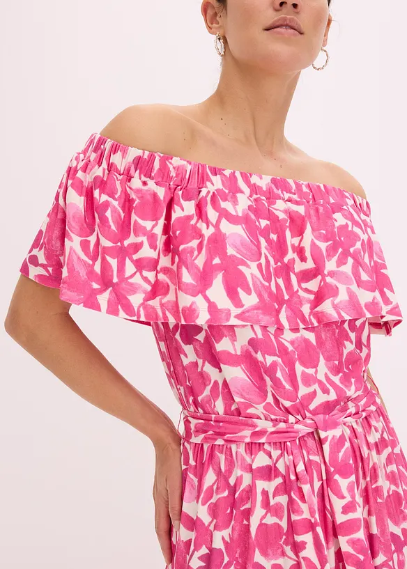 Abito midi con spalle scoperte in misto viscosa morbido, bonprix
