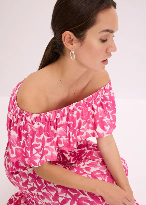 Abito midi con spalle scoperte in misto viscosa morbido, bonprix
