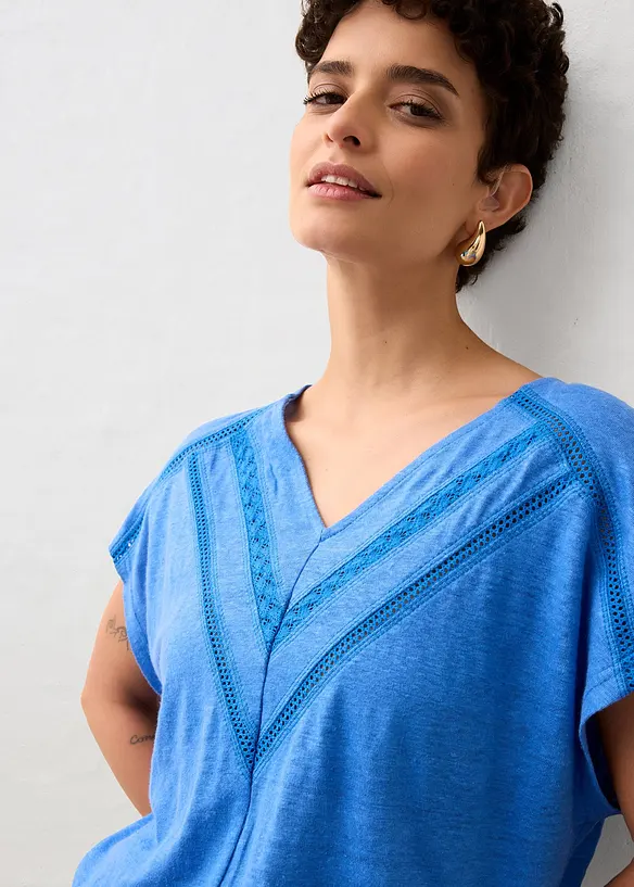 Maglia in puro lino con pizzo, bonprix