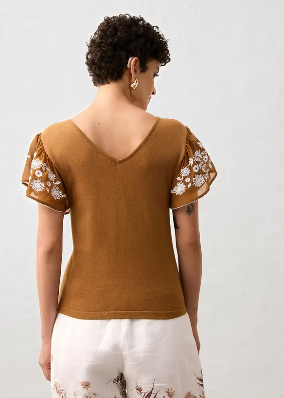 Top in maglia di misto seta con maniche di chiffon, bonprix