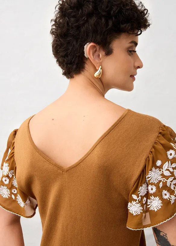 Top in maglia di misto seta con maniche di chiffon, bonprix