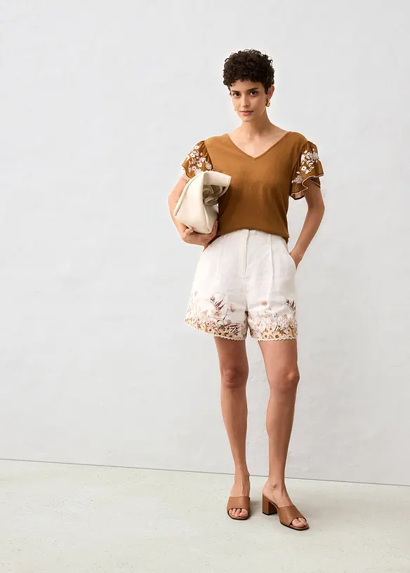 Top in maglia di misto seta con maniche di chiffon, bonprix