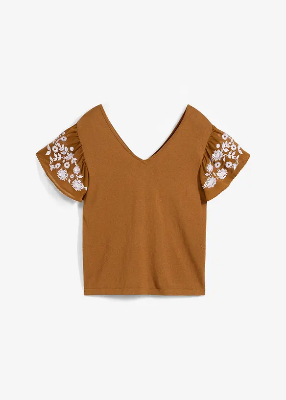 Top in maglia di misto seta con maniche di chiffon, bonprix