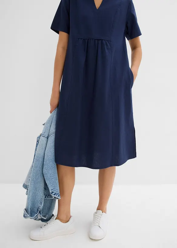 Abito tunica con tasche in misto lino e cotone, bonprix