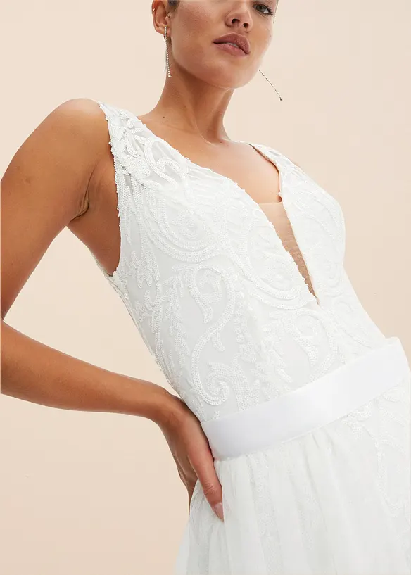 Abito da sposa con paillettes e gonna in tulle staccabile, bonprix