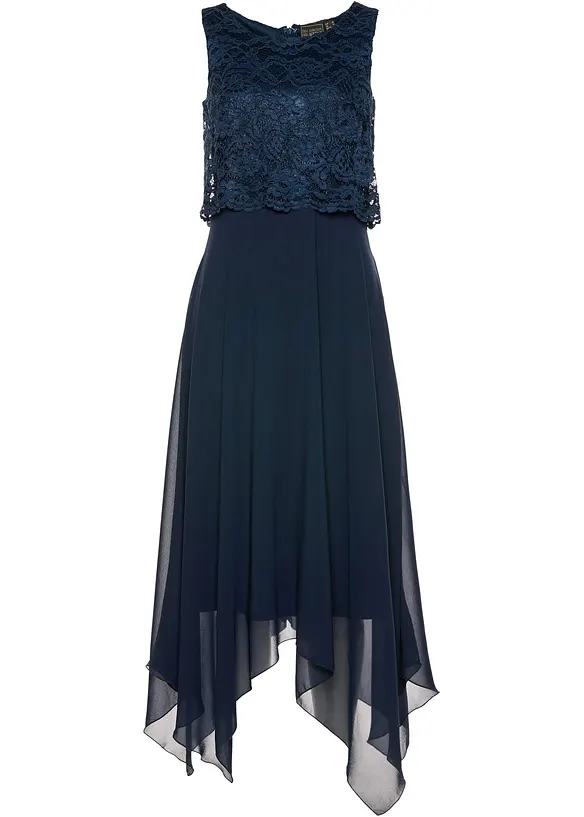 Abito midi in chiffon con pizzo, bonprix