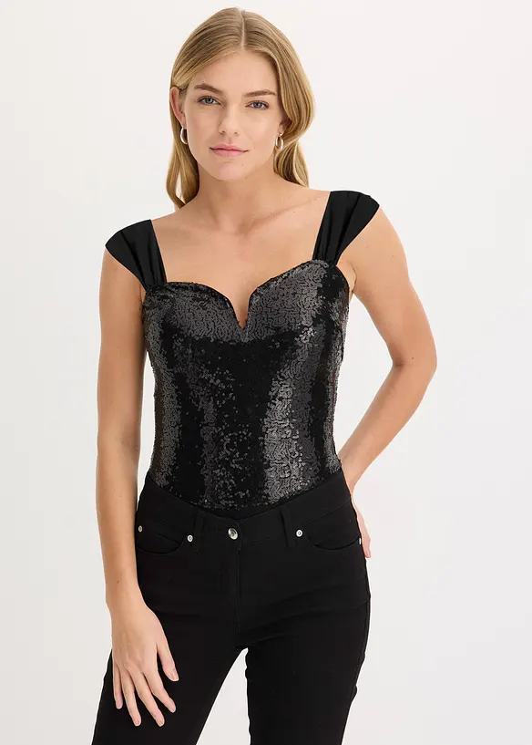 Body con paillettes, bonprix