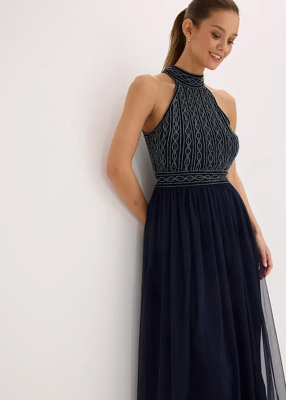Abito lungo con ricami con perle, bonprix