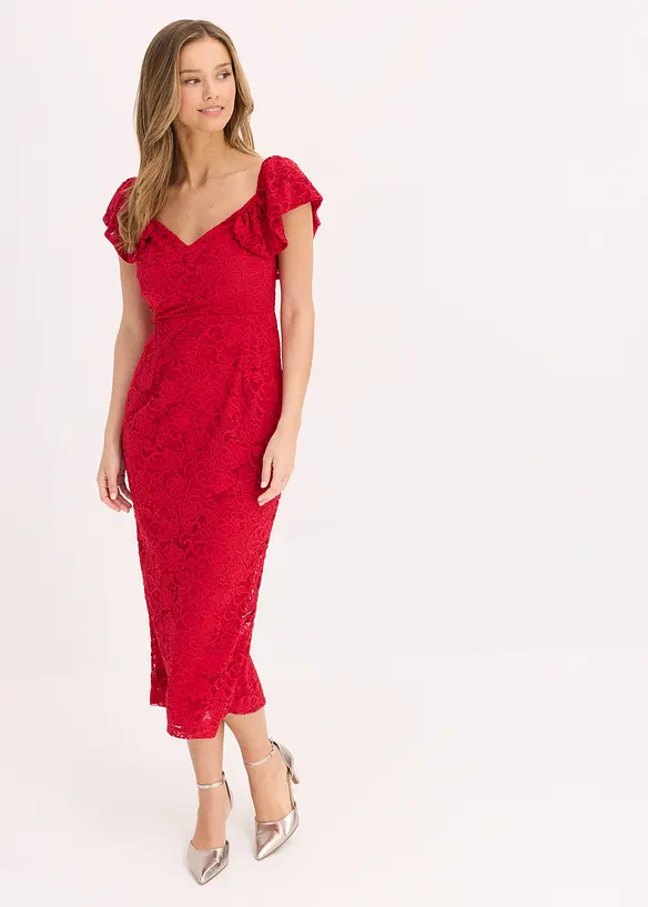 Abito in pizzo con maniche drappeggiate, bonprix