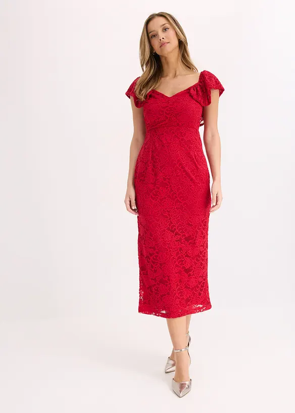 Abito in pizzo con maniche drappeggiate, bonprix
