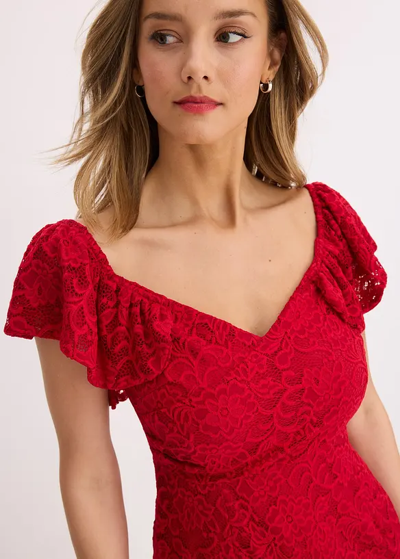 Abito in pizzo con maniche drappeggiate, bonprix