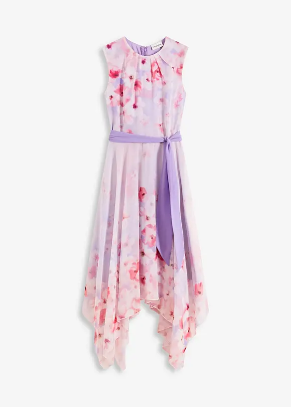 Abito di chiffon con fondo a punte e cintura da annodare, bonprix