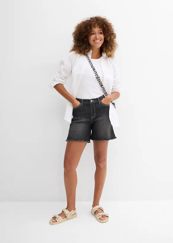 Shorts di jeans elasticizzati, a vita media, bonprix
