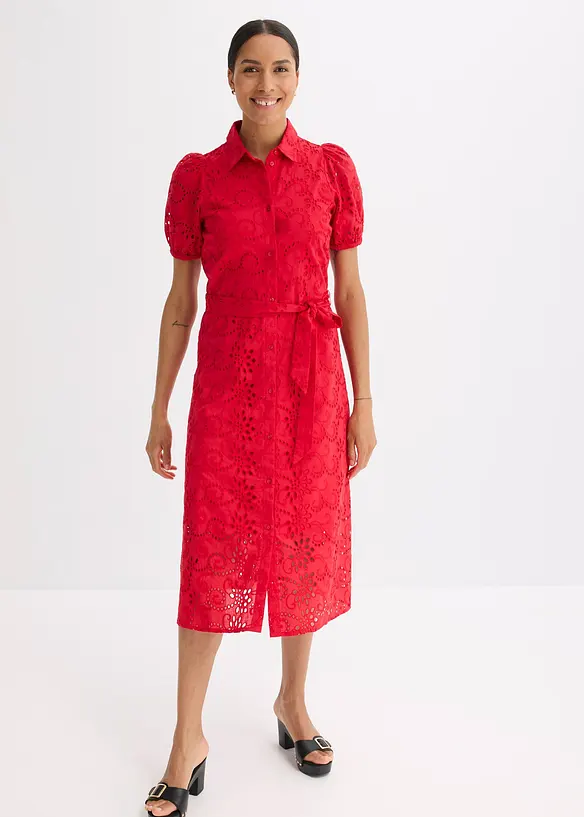Abito con ricami traforati in puro cotone, bonprix