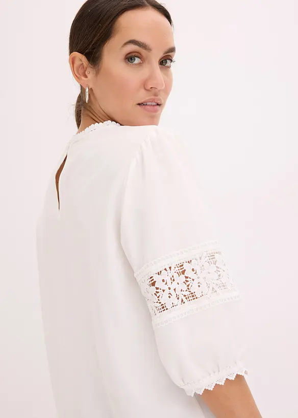 Blusa a maniche corte in misto lino, bonprix