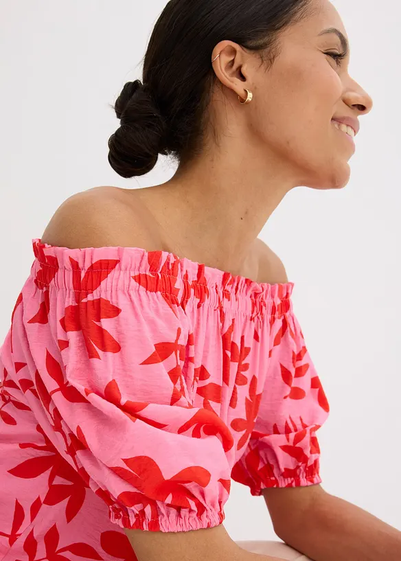 Blusa con spalle scoperte in misto viscosa fine, bonprix