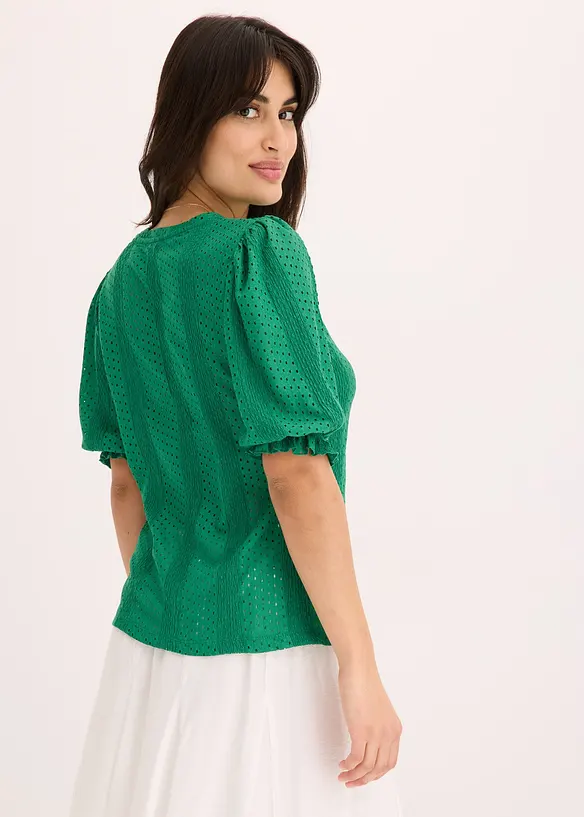 Maglia traforata con volant, bonprix