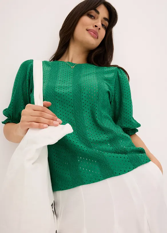 Maglia traforata con volant, bonprix