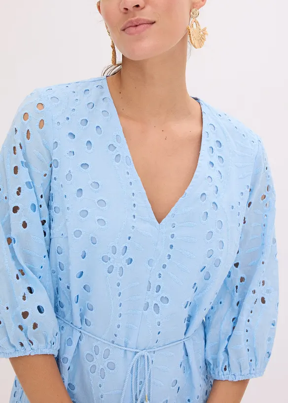 Abito midi con ricami traforati, bonprix