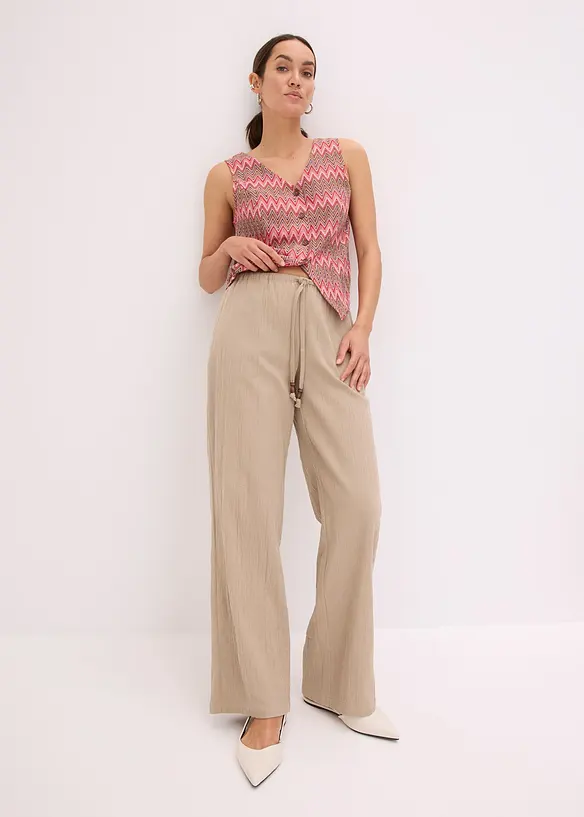 Pantaloni in crinkle strutturato con elastico in vita, bonprix