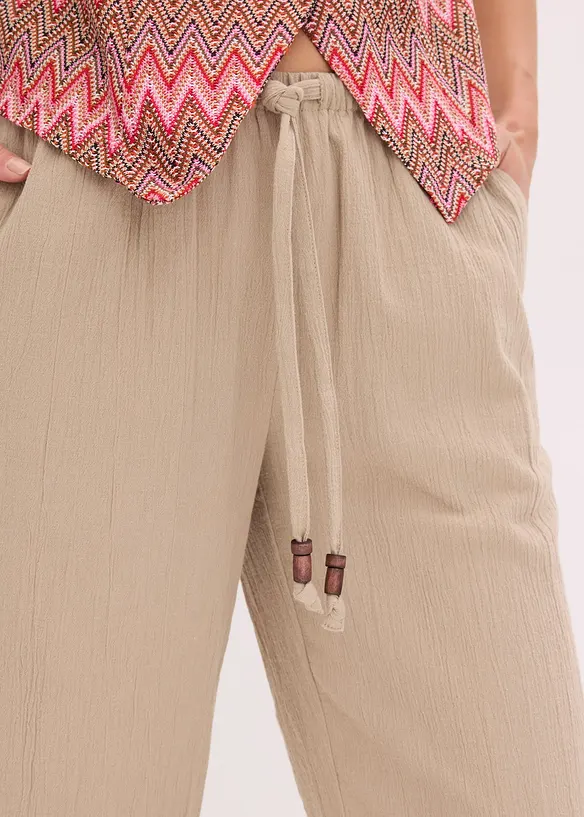Pantaloni in crinkle strutturato con elastico in vita, bonprix