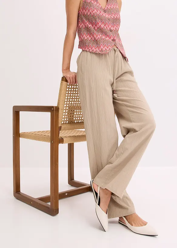 Pantaloni in crinkle strutturato con elastico in vita, bonprix