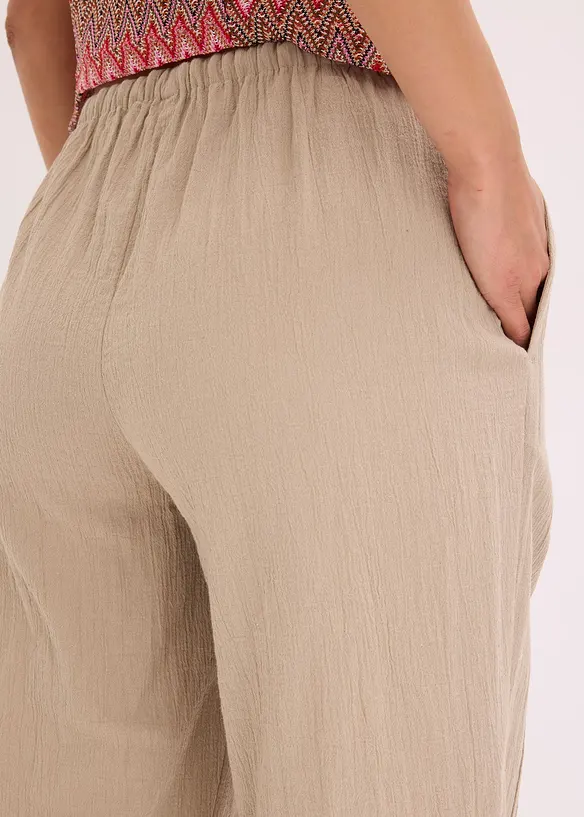 Pantaloni in crinkle strutturato con elastico in vita, bonprix