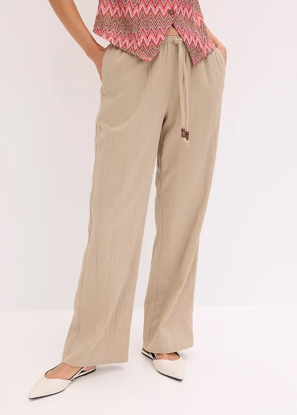 Pantaloni in crinkle strutturato con elastico in vita, bonprix