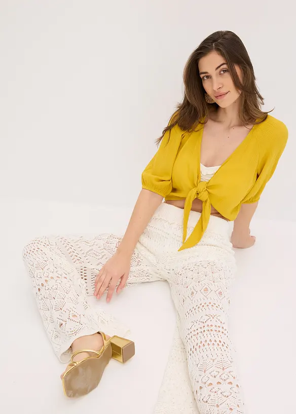 Pantaloni con elastico in vita in maglia traforata, bonprix