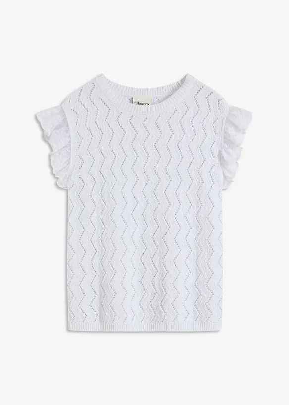 Top in maglia effetto uncinetto con pizzo, bonprix