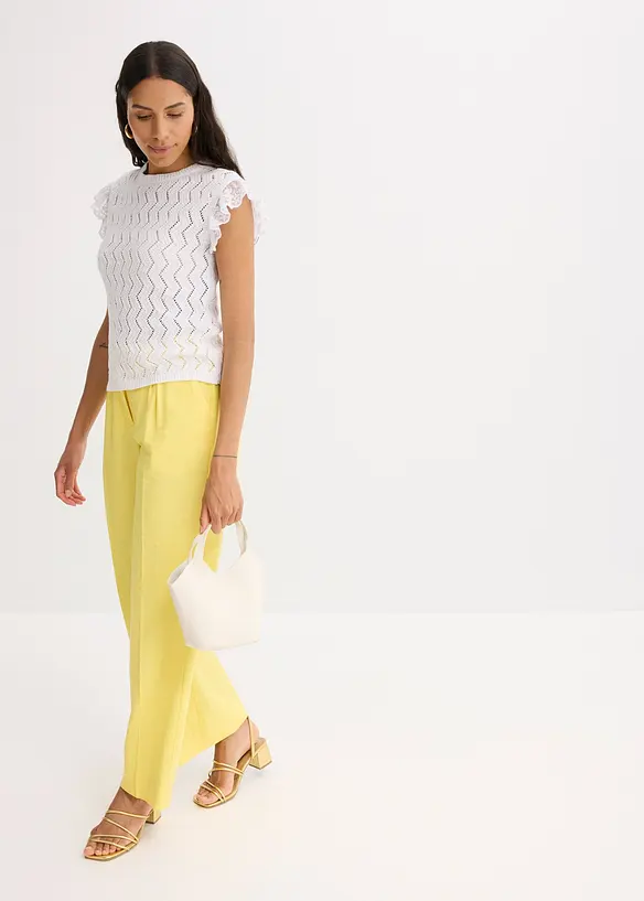 Top in maglia effetto uncinetto con pizzo, bonprix