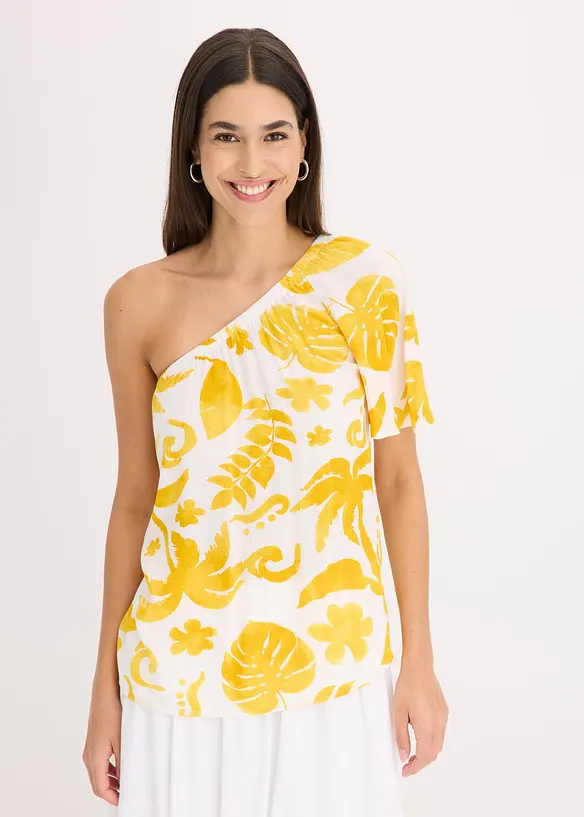 Blusa monospalla in viscosa operata, bonprix