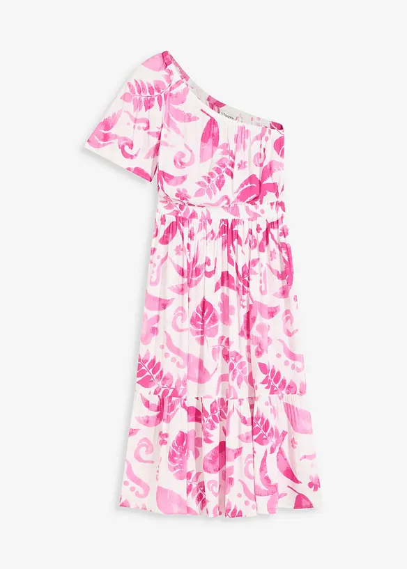 Abito monospalla fantasia in viscosa operata, bonprix