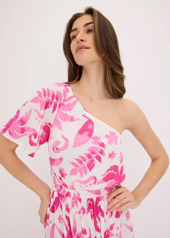 Abito monospalla fantasia in viscosa operata, bonprix