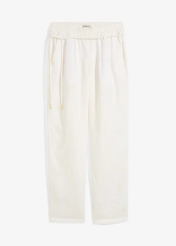 Pantaloni in puro lino con elastico in vita, bonprix