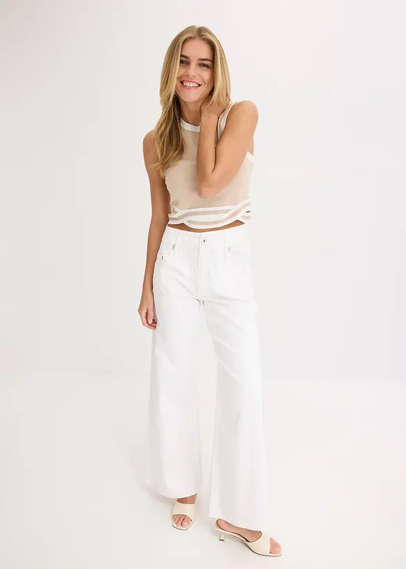 Top di  maglia cropped con motivo a intreccio sull'orlo, bonprix