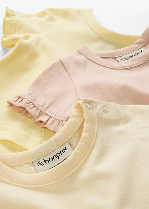 Maglia in cotone biologico con volant (pacco da 3), bonprix