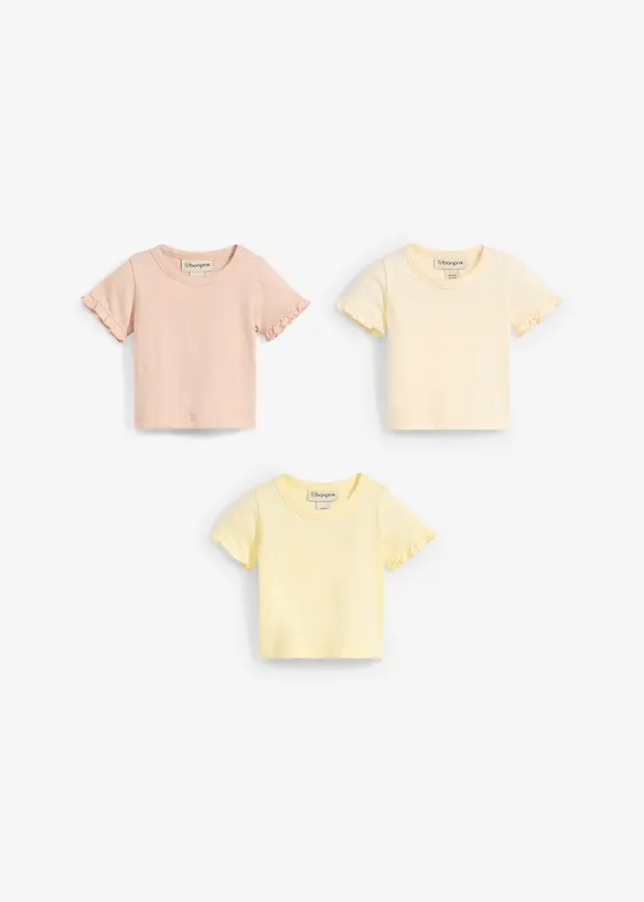Maglia in cotone biologico con volant (pacco da 3), bonprix