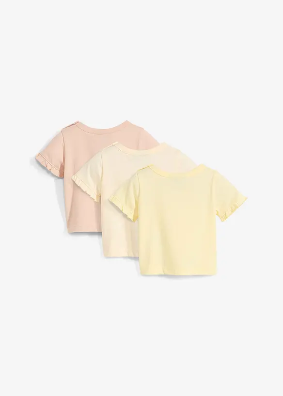 Maglia in cotone biologico con volant (pacco da 3), bonprix