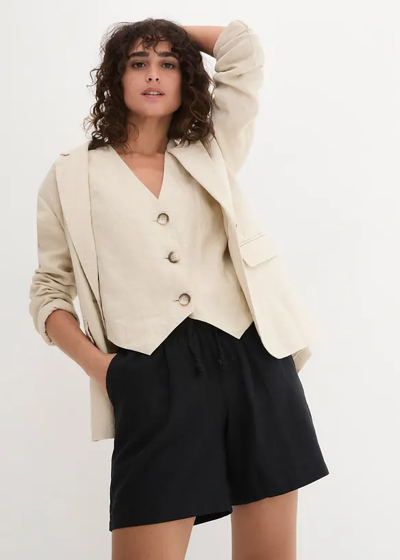 Shorts paper bag in misto lino, bonprix