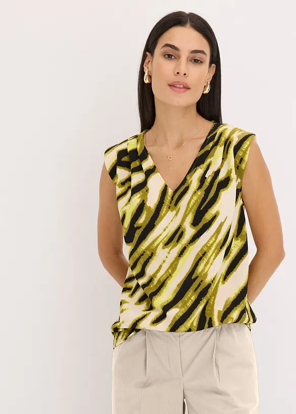 Top in jersey con pieghe plissettate e spalline imbottite, bonprix