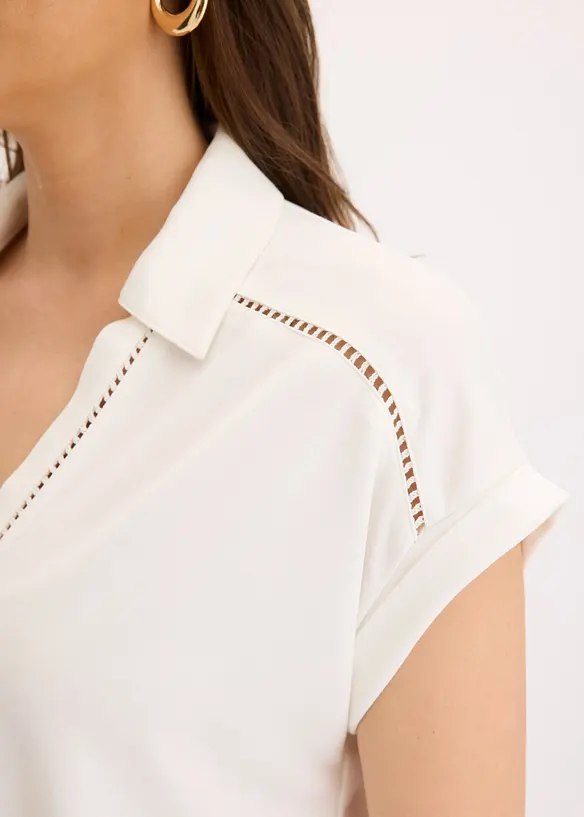 Polo in piquet di viscosa con inserto di pizzo, bonprix