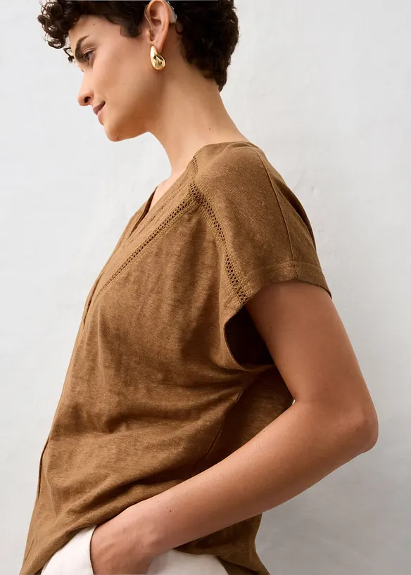 Maglia in puro lino con pizzo, bonprix