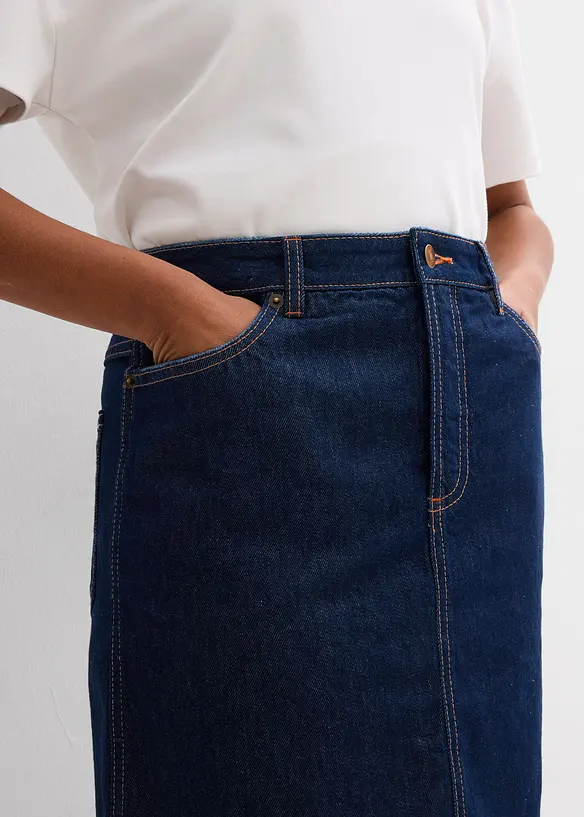 Gonna di jeans low stretch, vita media, bonprix