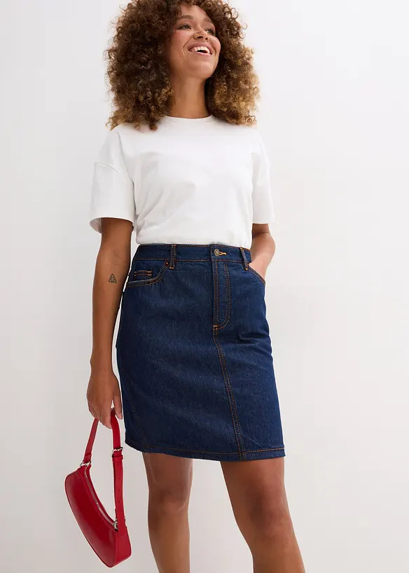 Gonna di jeans low stretch, vita media, bonprix
